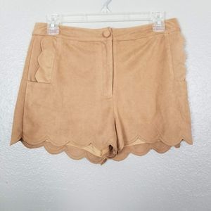 Alya Faux Suede Tan Scalloped Shorts S